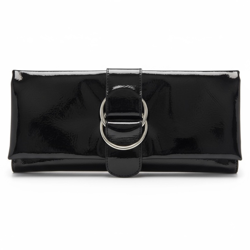 Hobo International Black Patent Leather Clutch Bag Y2K
